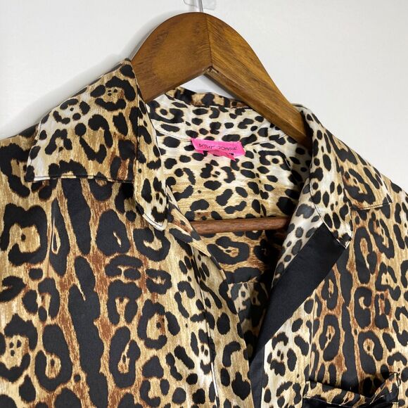 Betsey Johnson Cheetah Print Brown Silky Shirt Blouse Size Small Women’s - Picture 3 of 13